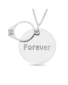 Sterling Silver Forever Disc Pendant With CZ set Ring Charm On 18" Curb Chain