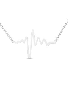 Sterling Silver Heartbeat Necklace With Open Heart Charm Attached On 16" Trace Chain