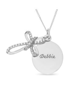 Sterling Silver Oval Personalised Disck And Cubic Zirconia Set Cross Pendant On 18" Curb Chain