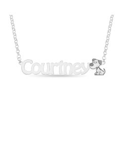 Sterling Silver Personalised Name Necklace With Dog On 16" Belcher Chain