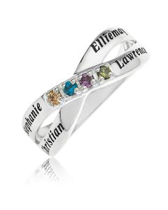 Sterling Silver Personalised Four Names Family Keepsake Ring 