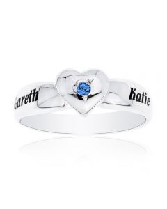 Sterling Silver Personalised 2 Names Birthstone Heart Ring