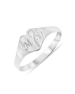 Sterling Silver Personalised One Initial Kid's Signet Heart Ring