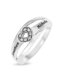 Sterling Silver D Shaped Personalised Diamond Set Heart Ring from Dolce Valentina.