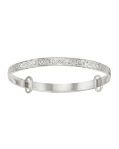 Sterling Silver Flower and Heart Embossed Baby Bangle