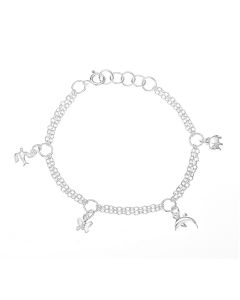 Sterling Silver Two Row Charm Bracelet Featuring Four Charms