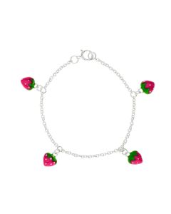 Sterling Silver Enamel Strawberries Charm 6"  Bracelet