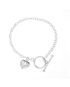 Sterling Silver Filigree Heart 7.5" T-Bar Bracelet