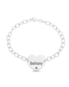 Sterling Silver Personalized Birthstone Heart 7.5" Bracelet 