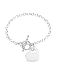 Silver Heart Charm Belcher Chain 7.5" Bracelet