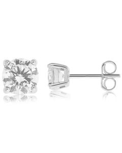 Rhodium Plated Silver Round Cubic Zirconia Claw Stud Earring