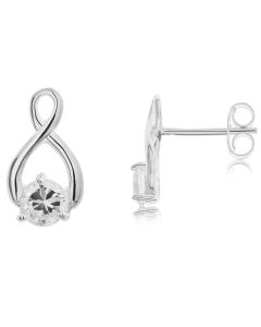 Sterling Silver White Cubic Zirconia Infinity Stud Earrings