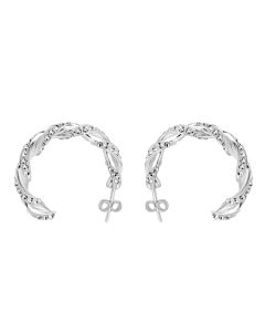 Silver 20mm White Crystal Set Twisted Half Hoop Earrings