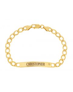 Yellow gold Plated Silver Personalised Men's Dia Set ID 8"  Bracelet