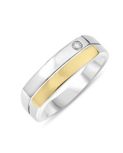 Sterling Silver and 9ct Gold Gent's Diamond Set Ring