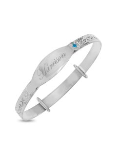Sterling Silver Blue CZ Set Baby's ID Expander Bangle