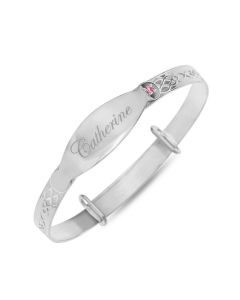 Sterling Silver Pink CZ Set Baby's ID Expander Bangle