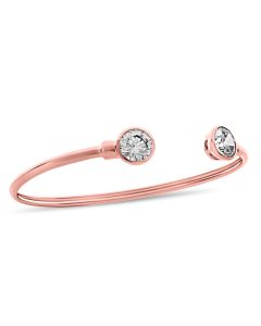 Rose Gold Platied Cubic Zirconia Set Solitaire Ends Flexi Cuff Bangle