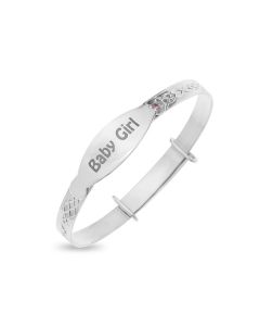 Sterling Silver 'Baby Girl' Pink Cubic Zirconia Bangle