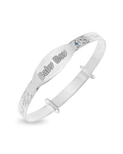 Sterling Silver 'Baby Boy' Blue Cubic Zirconia Bangle