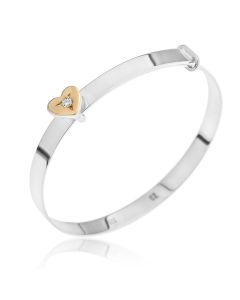 Sterling Silver Gold Plated CZ Set Heart Bangle
