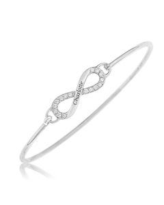 Sterling Silver Personalised White CZ Set Infinity Bangle