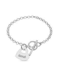 Sterling Silver Personalised  Heart 7.5" T-Bar Bracelet
