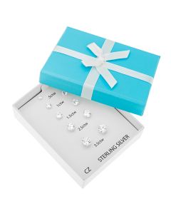 Silver Set Gift Set Of 5 Pairs Cubic Zirconia Stud Earrings