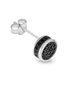Sterling Silver Black Round Gent's Single Cubic Zirconia Stud Earring