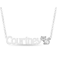 Sterling Silver Personalised Name Necklace With Cat On 16" Belcher Chain