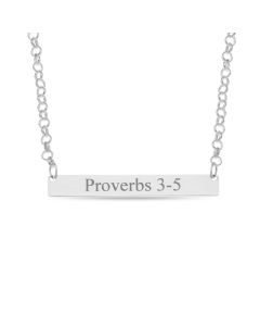 Sterling Silver Personalised 4MM x 30MM Bible Verse Horizontal Bar Necklace On 16" Belcher Chain