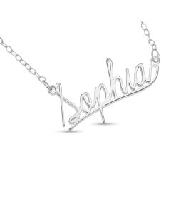 Sterling Silver Personalised Underlined Name Plate Necklace On 16" Trace Chain