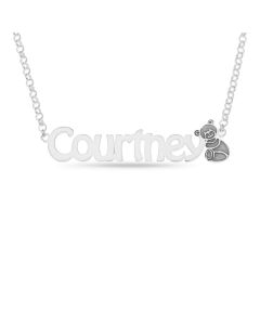Sterling Silver Personalised Name Necklace With Teddy Bear On 16" Belcher Chain