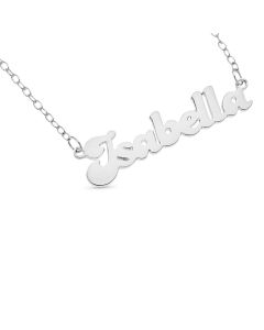 Sterling Silver Personalised Banana Font Name Plate Necklace On 16" Trace Chain