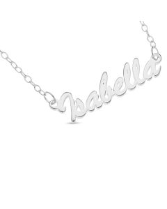 Sterling Silver Brush Script Name plate Necklace On 16" Trace Chain
