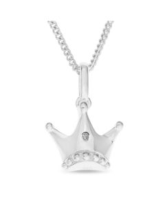 Sterling Silver Diamond Set Crown Pendant On 18" Curb Chain