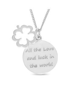 Sterling Silver 4 Leaf Clover Message Disc Pendant On 18" Curb Chain