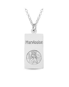 Sterling Silver St. Christopher Personalised Dog Tag Pendant On 20" Belcher Chain