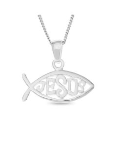 Sterling Silver Jesus Fish Pendant On 18" Curb Chain 