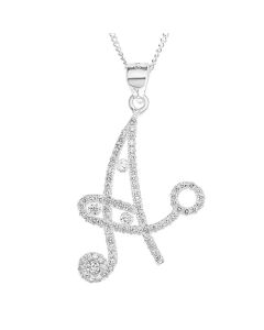 Sterling Silver CZ Set Initial Pendant On 18" Curb Chain