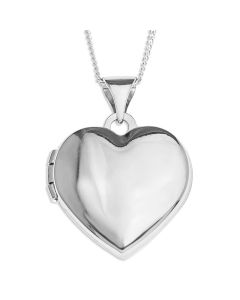 Sterling Silver Plain Heart Locket On 18" Curb Chain