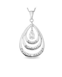 Sterling Silver Personalised With Up To 4 Names Cubic Zirconia Set Teardrop Pendant On 18" Curb Chain