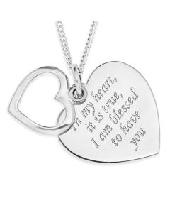 Silver Two Hearts With A Message Pendant On 16" Micro Belcher Chain