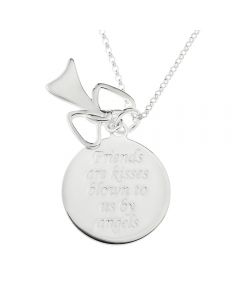 Sterling Silver Round Friends Message Disc With Open Angel Charm On 16" Belcher Chain