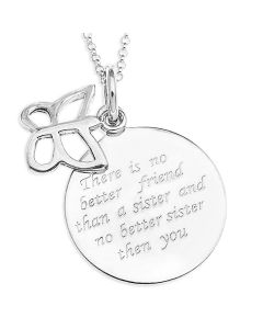 Sterling Silver Message For Sister Disc And Butterfly Pendant on 16" Micro Belcher Chain