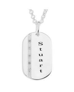 Sterling Silver Personalised Diamond Set Dog Tag Pendant On 20" Belcher Chain