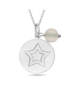 Sterling Silver From The Heart Angel Message Disc And White Agate Bead Charm Pendant On 16" Microbelcher Chain