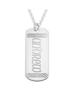 Sterling Silver Personalised Celtic Pattern Dog Tag Pendant On 20" Belcher Chain