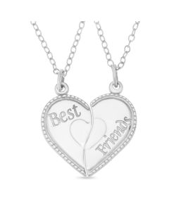 Sterling Silver Personalised 'Best Friends' Split Heart Necklaces on 18"  Trace Chain