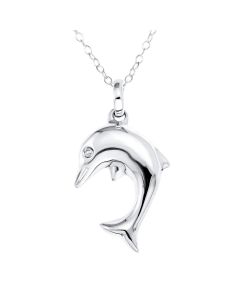 Sterling Silver Dolphin Pendant On 16" Trace Chain